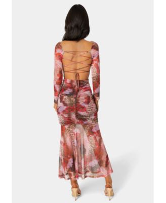 Women's Mesh Open Back Midi Dress