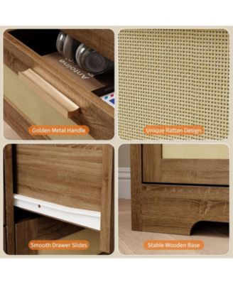 10 Drawers Dresser for Bedroom, Rattan Chest of Drawers with Spacious Tabletop & Handles, Closet Dresser Organizer TV Stand for Living Room,