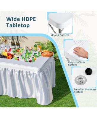 4 ft Folding Ice Bin Table with Skirt and Ice Bucket for Camping, Picnic, Wedding