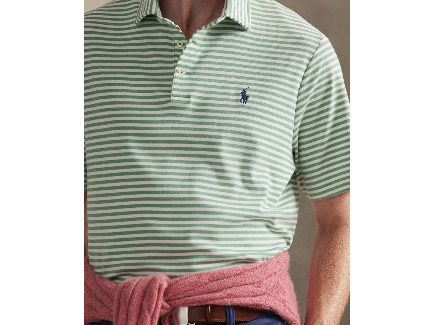 Мужское поло Polo Ralph Lauren Classic Stripe Polo Shirt, цвет: Выцветший мятный / Белый — фото 3