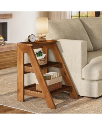 Solid Wood End Table Set of 2, 3-Tier Farmhouse Side Table with Open Storage Shelves, Rustic Nightstand for Living Room