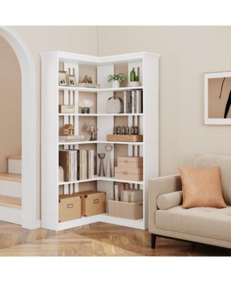 Farmhouse Bookshelf Corner Bookcase 72.8 Large Bookcase Wood Bookshelf Tall L Shaped Bookshelf 5 Tier Corner Shelf Display Rack