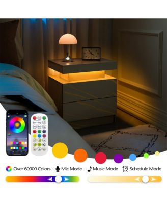 LED Nightstand with 2 Drawers, Bedside Table Cabinet with Adjustable Color Lighting, Modern End Side Table for Bedroom, Living Room