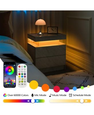 LED Nightstand with 2 Drawers, Bedside Table Cabinet with Adjustable Color Lighting, Modern End Side Table for Bedroom, Living Room