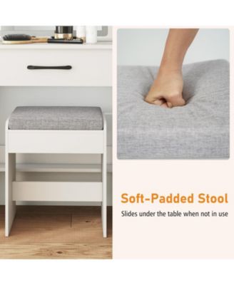 Vanity Desk and Chair Set with Sliding Lighted Mirror and 4 Drawers, Makeup Table