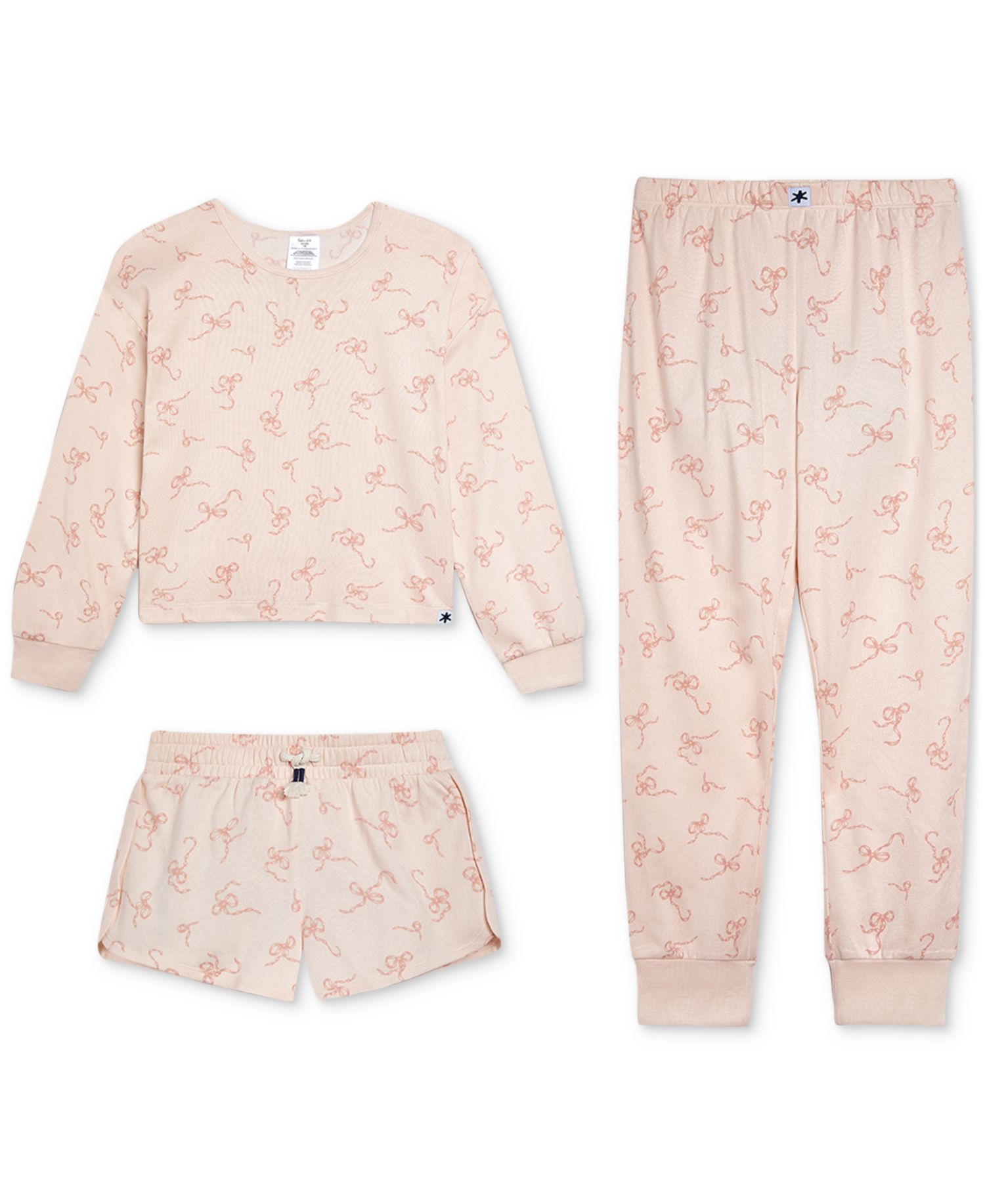 Girls' 6-16 Long-Sleeve Top, Shorts & Pants Pajama, 3-Piece Set