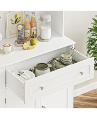 Modern Kitchen Pantry Storage Cabinet with Hutch Drawers Shelves