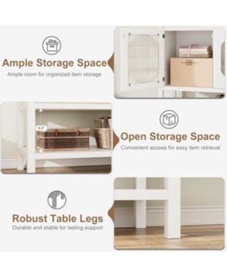 Buffet Storage Cabinet Wood 35.4" Sideboard Buffet Cabinet with Adjustable Shelf & Glass Doors Accent Cabinet Farmhouse Kitchen Storage Cabinet