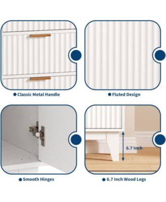 47.2" Fluted Buffet Cabinet, Mid-Century Sideboard with 2 Waveform Doors, Gold Handles, 3 Drawers & Adjustable Shelves