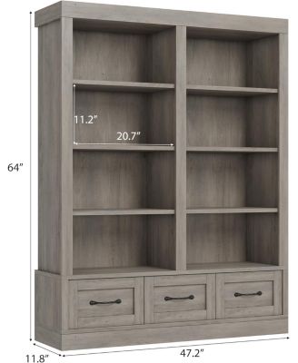 74.5" Tall Bookshelf with Double Storage, 6-Tier Large Bookshelf, Double Wide Bookshelves w/ 12 Cubbies