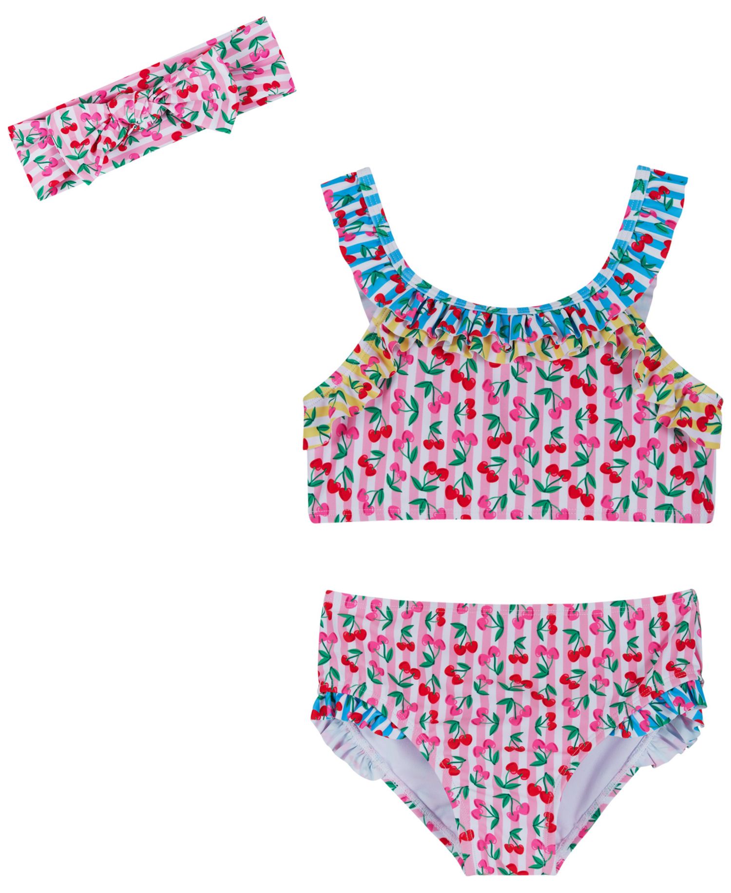 Girls' 2T-5 Ruffle Top, Bikini Bottom, & Matching Headband, 3-Piece Set