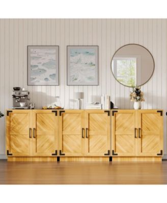 31.5" Farmhouse Sideboard Buffet Cabinet with Storage - Rustic Oak Storage Credenza with Adjustable Shelves, Multi-Functional Coffee Bar