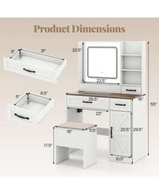 Farmhouse Vanity Desk with Lighted Mirror, Makeup Dressing Table