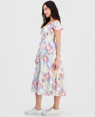 Juniors' Cotton Flutter-Sleeve Midi Dress