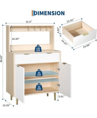 "Fluted Sideboard Buffet Cabinet with Storage, Modern Coffee Bar Cabinet with Adjustable Shelves & 2 Drawers, Wood Console for Kitchen"