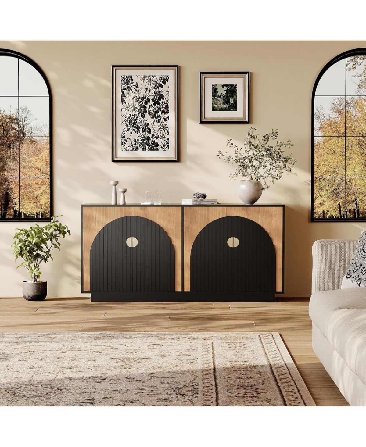 "Gaomon Modern Farmhouse Sideboard Buffet Cabinet with Fluted Doors – Versatile Storage for Dining Room, Coffee Bar, Kitchen & Wine Bar