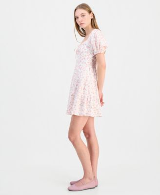 Juniors' Sweetheart-Neck Puff-Sleeve Mini Dress