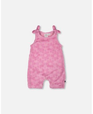 Baby Girls Terry Cloth Romper with Bows Pink
