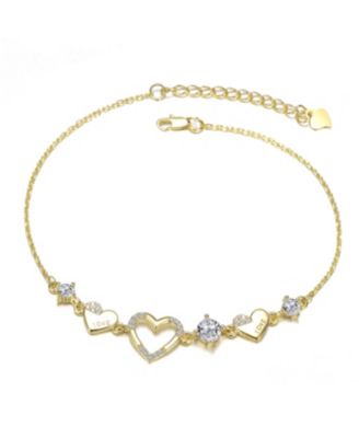 Dazzling Cubic Zirconia Hearts Bracelet in 14K Gold Plated