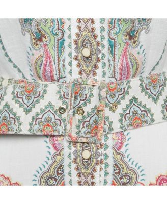 Women's White Paisley Print Linen Ninety-Six Filigree Dress