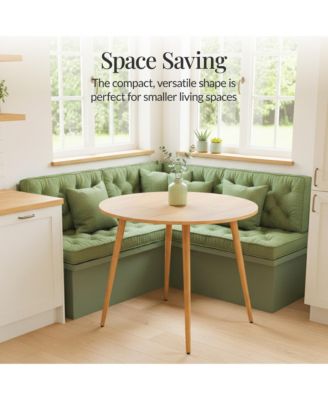 Round Mid-Century Modern 35.5in Dining Table, Dinette for Home or Kitchen w/Wood Finish Steel Legs 