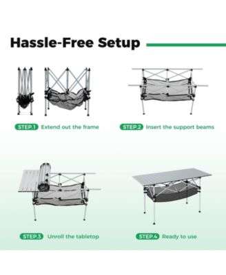 Portable Camping Table with Roll-Up Tabletop and Mesh Basket, Patio Outdoor Use