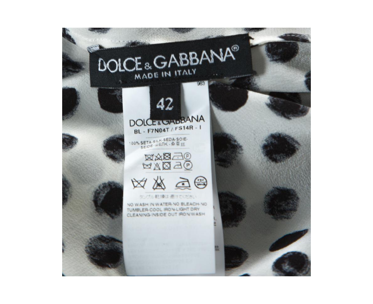 Pre-Owned Dolce & Gabbana Women's Monochrome Brushstroke Polka Dot Print Silk Blouse