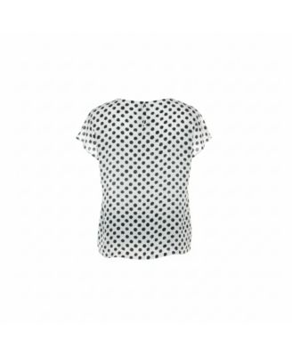 Women's Monochrome Brushstroke Polka Dot Print Silk Blouse
