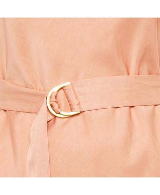 Women's Peach Dupion Neck Tie Detail Midi Dress