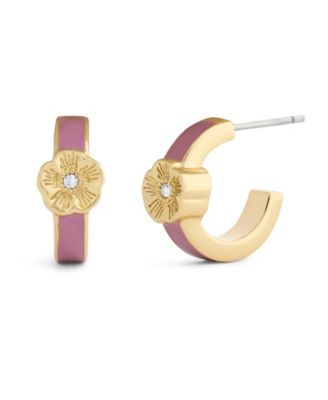 Pink Signature Tea Rose Enamel Huggie Earrings