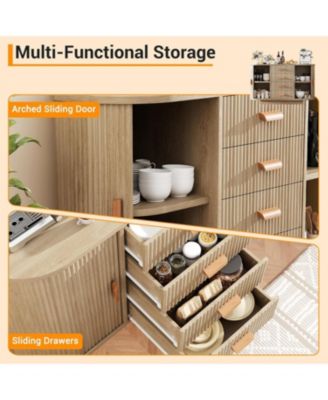 Fluted Sideboard Buffet Cabinet with Storage, 47in Large Wood Kitchen Storage Cabinet Coffee Bar Console Table