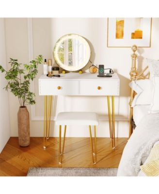 Vanity Desk with Adjustable Lighted Mirror for Bedroom, Makeup Dressing Table