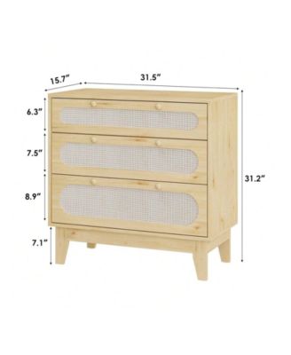 Modern Large Rattan Drawer Nightstand, Spacious Bedside Table Storage Organizer for Bedroom