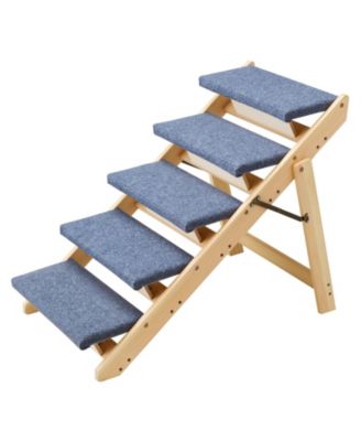 5-Step Wooden Pet Stairs for Bed, Sofa, or Car, Foldable Flat Design, 150 lb Capacity