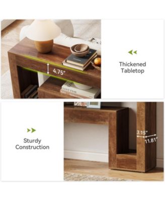 63-Inch Long Console Table with 2-Tier Shelf,Wood Farmhouse Sofa Table Behind The Couch,Narrow Sofa Table, Rustic Brown