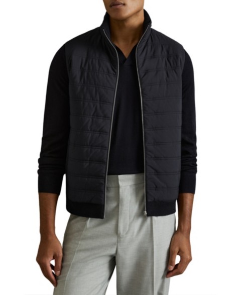 Мужские REISS Men's William Hybrid Quilt and Knit Zip-Through Gilet