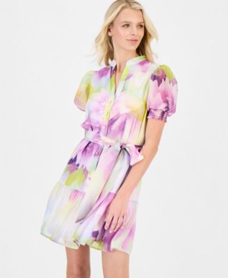 Women's Puff-Sleeve Floral-Print Shirtdress