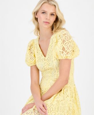 Women's Puff-Sleeve Lace Mini Dress