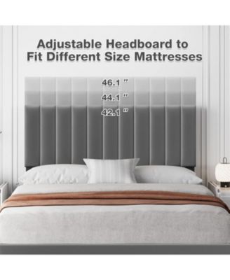 Queen Velvet Adjustable Platform Bed with Headboard, Strong Wood Slats, Noise-Free, No Box Spring, Dark Grey