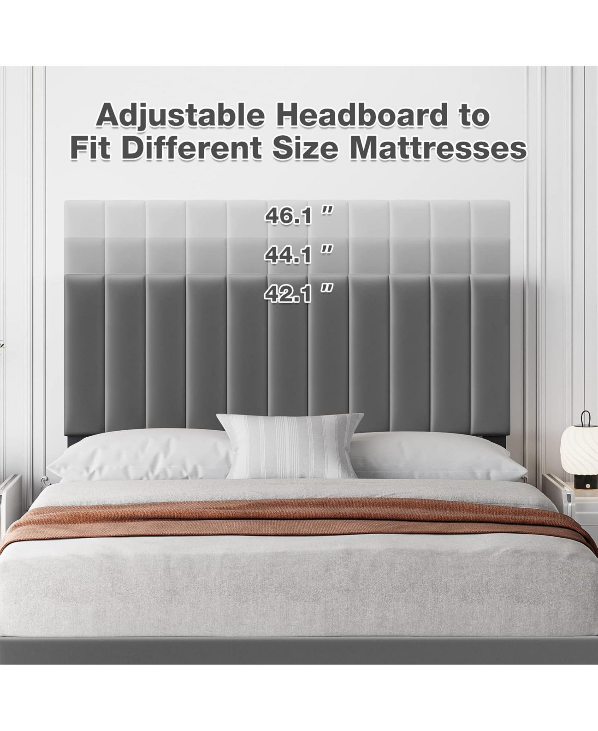 gaomon Queen Velvet Adjustable Platform Bed with Headboard, Strong Wood Slats, Noise-Free, No Box Spring, Dark Grey