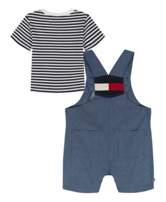 Baby Boys' Striped Crewneck T-Shirt and Signature Denim Shortalls, 2-Piece Set
