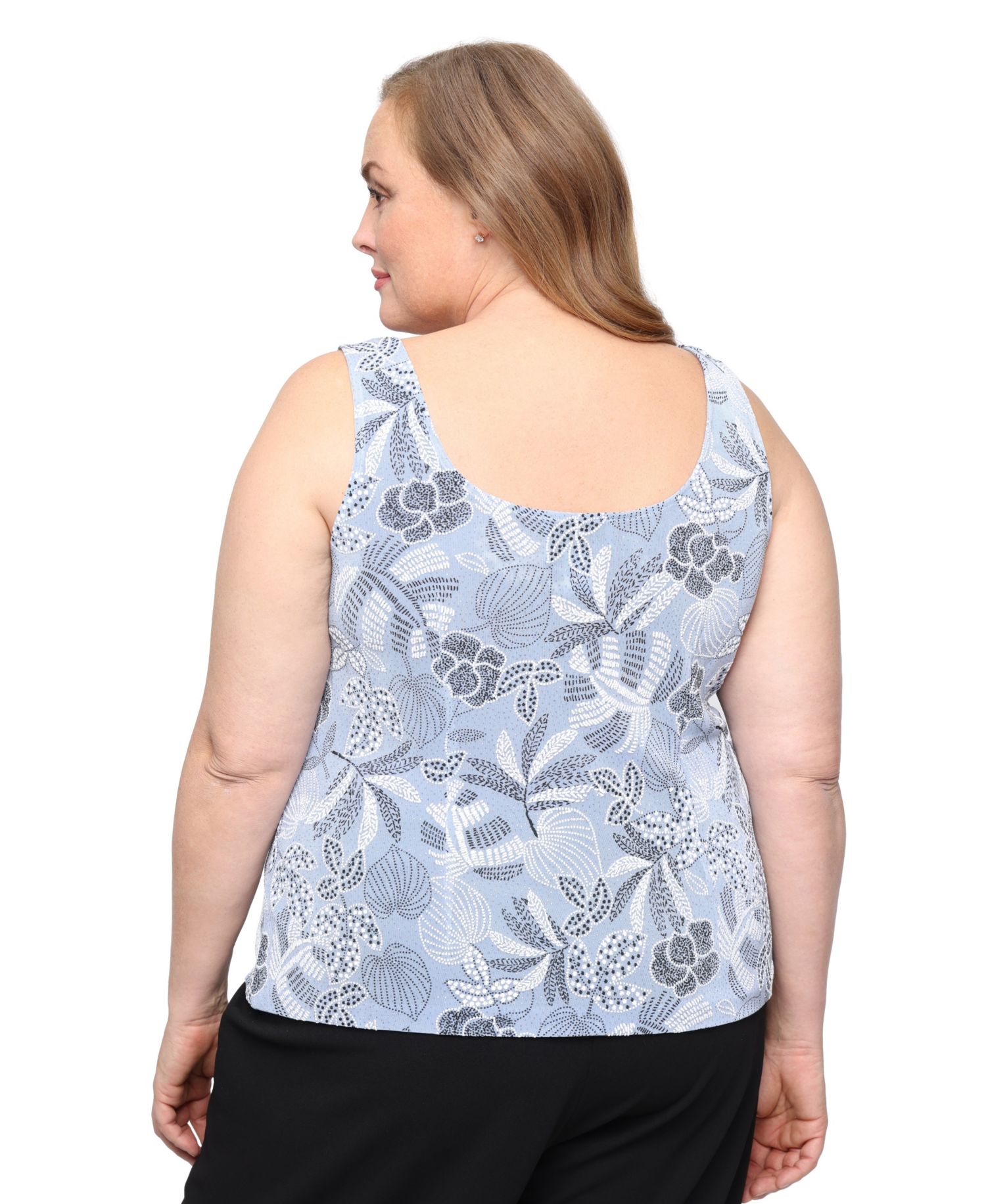 Plus Size Printed Mandarin Neck Jacket and Top, 2-Piece Set