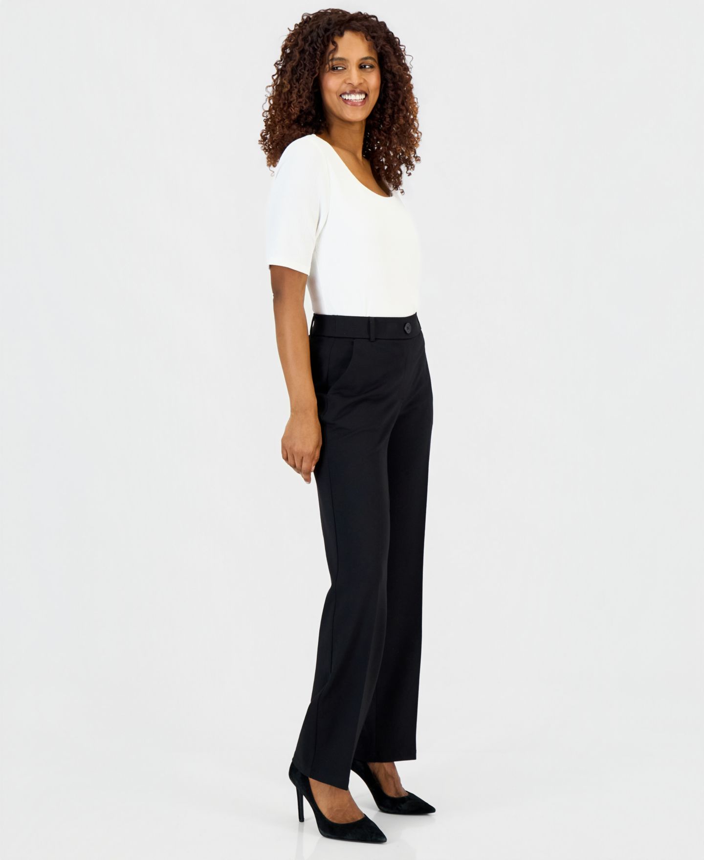 Женские брюки Kasper Audrey Pull-On Ponte Wide-Leg Trouser, цвет: Чёрный — фото 4