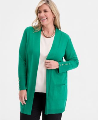 Plus Size Open-Front Long-Sleeve Cardigan