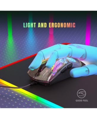 Transparent Wired Gaming Mouse, 12800 DPI Adjustable, RGB Backlight, Ergonomic Lightweight Mouse for Gamers & Office Workers