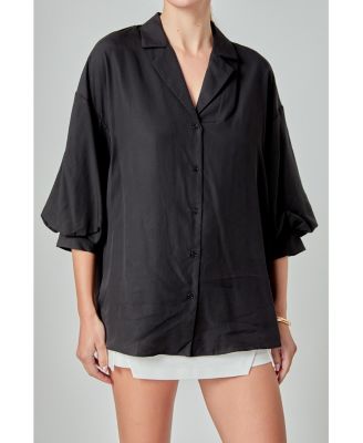 Women's Blouson Sleeve Collared Shirt