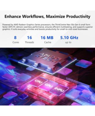 ThinkCentre neo 55s SFF Desktop AMD Ryzen 7 32GB RAM AMD Radeon Graphics 1TB SSD Storage Windows 11 Pro - Black