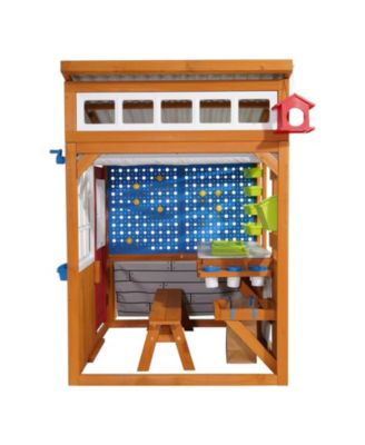 Cedar Wood Playhouse with Functional Doorbell, Windows & Storage Pockets