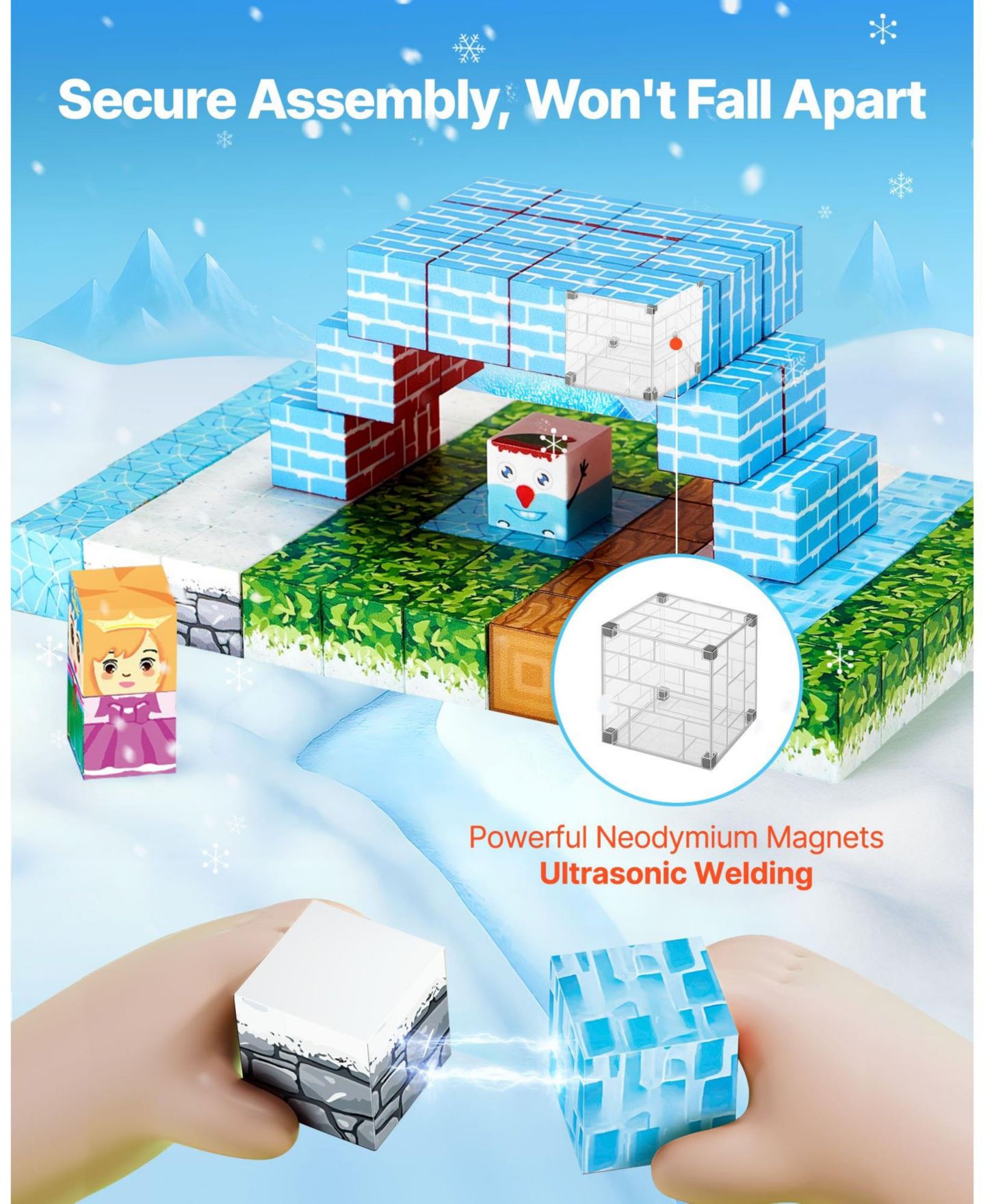Детский конструктор SUGIFT Glacier Castle 150-Piece Magnetic Building Set, Ages 3+, цвет: Синий — фото 6