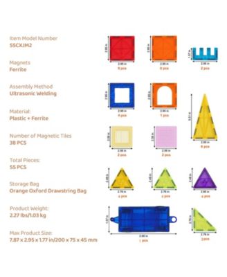 55-PC Magnetic Tiles Starter Set with Car Base & Number Cards